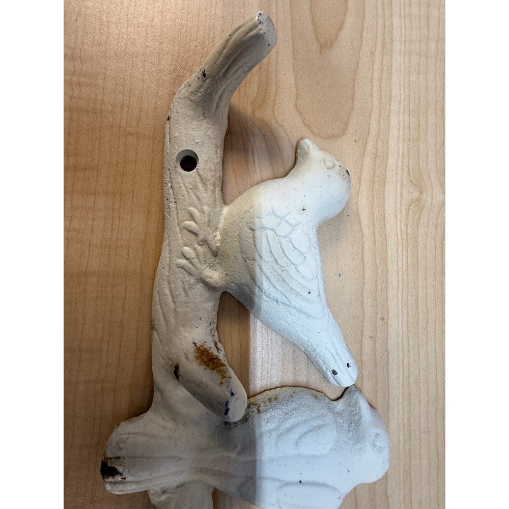 Vintage Style Cast Iron Birds on Branch Wall Hook Rack White Distressed 19 Inch - Picture 6 of 15